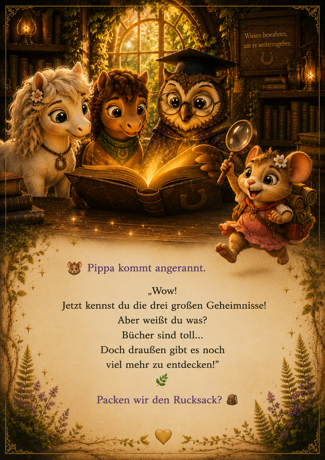 Professor Eule, Liv, Milo und Pippa leiten die Kinder des Goldhainer Mitmachbuchs von Aufgabe zu Aufgabe und laden zu neuen Entdeckungen in der Natur ein.