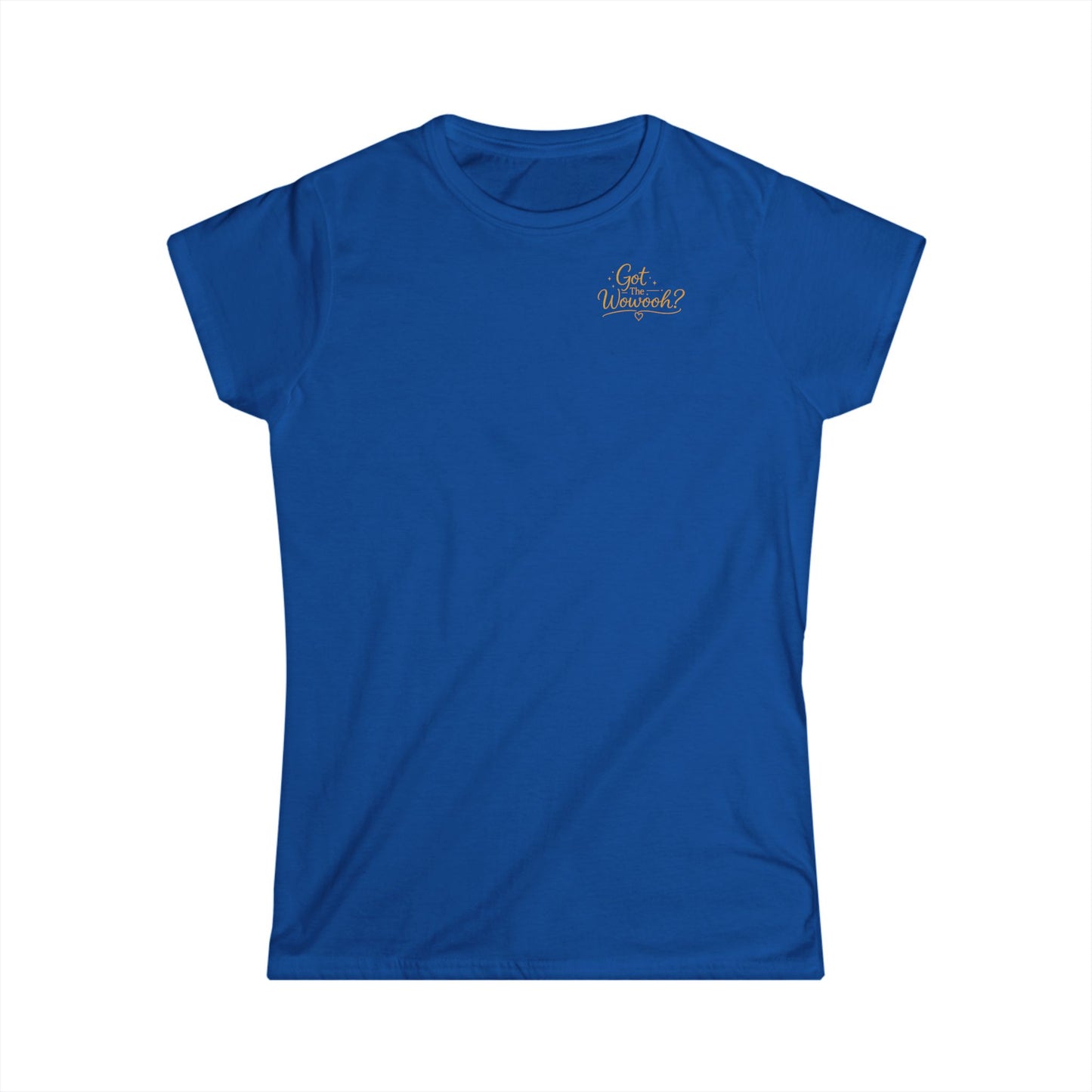 Blaues Hoofphysics Damen T-Shirt mit kleinem "Got the Wowooh?" Logo auf der Brust.