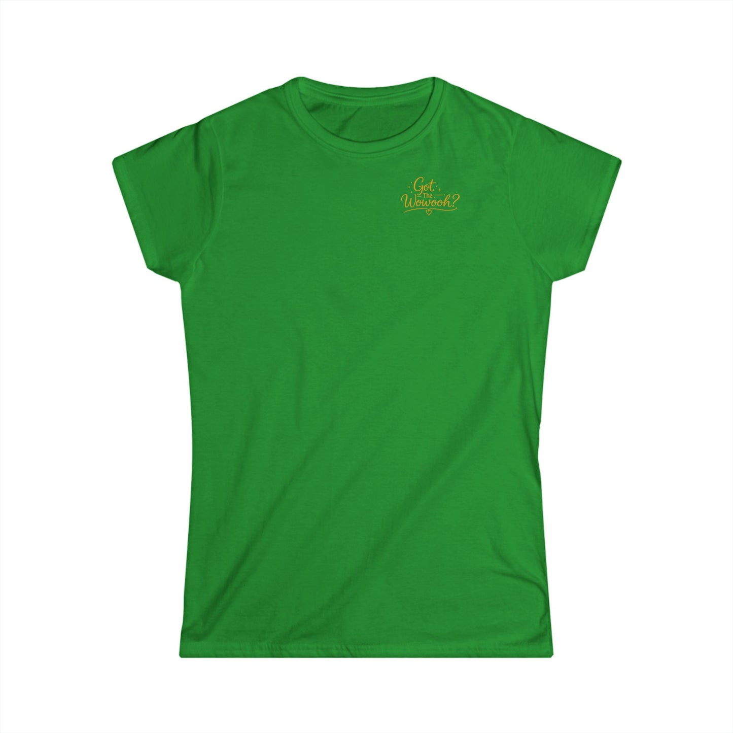 Grünes Hoofphysics Damen T-Shirt mit kleinem "Got the Wowooh?" Logo auf der Brust