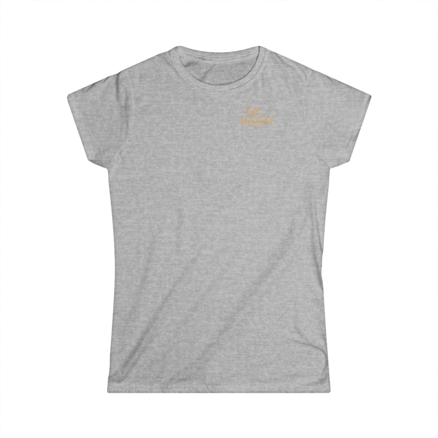 Graues Hoofphysics Damen T-Shirt mit kleinem "Got the Wowooh?" Logo auf der Brust. 