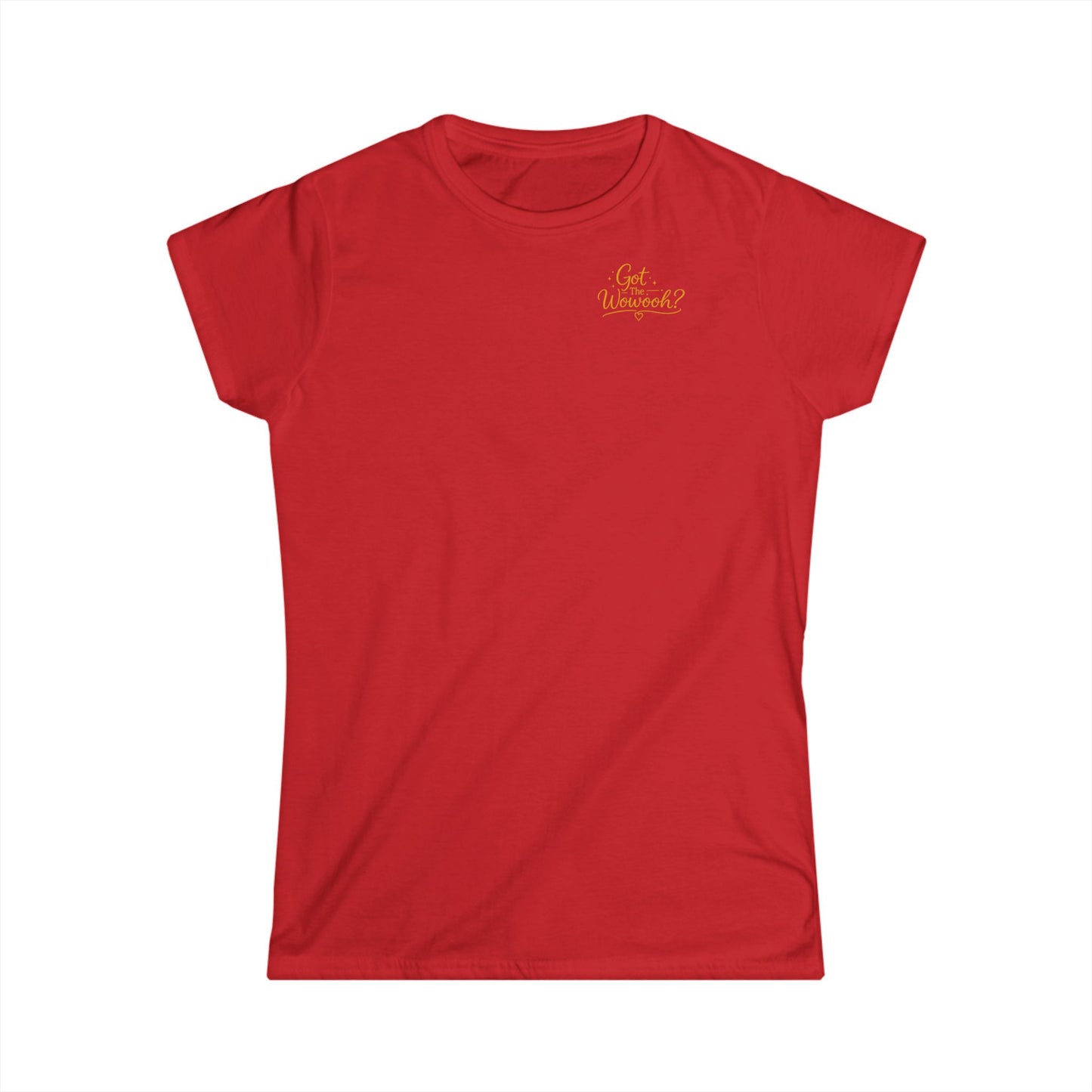 Rotes Hoofphysics Damen T-Shirt mit kleinem "Got the Wowooh?" Logo auf der Brust