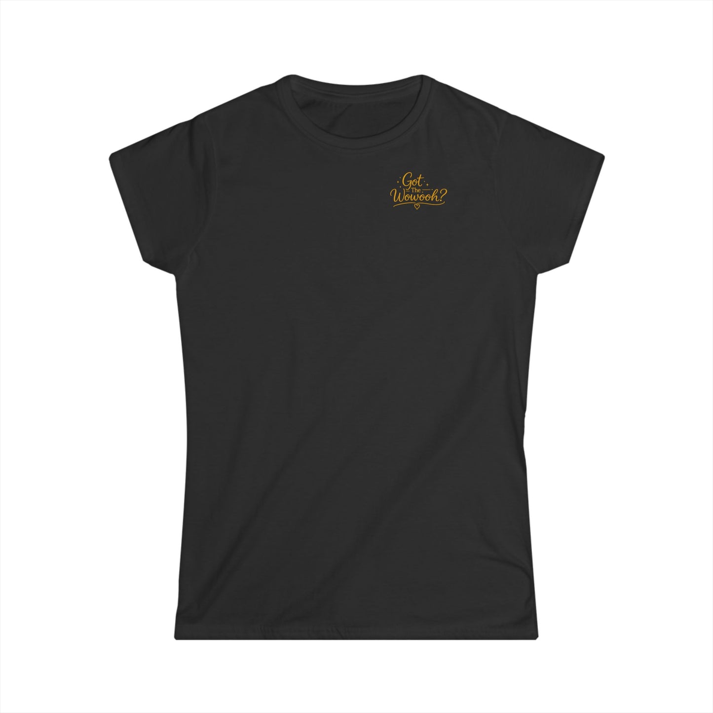 Schwarzes Hoofphysics Damen T-Shirt mit kleinem "Got the Wowooh?" Logo auf der Brust. 