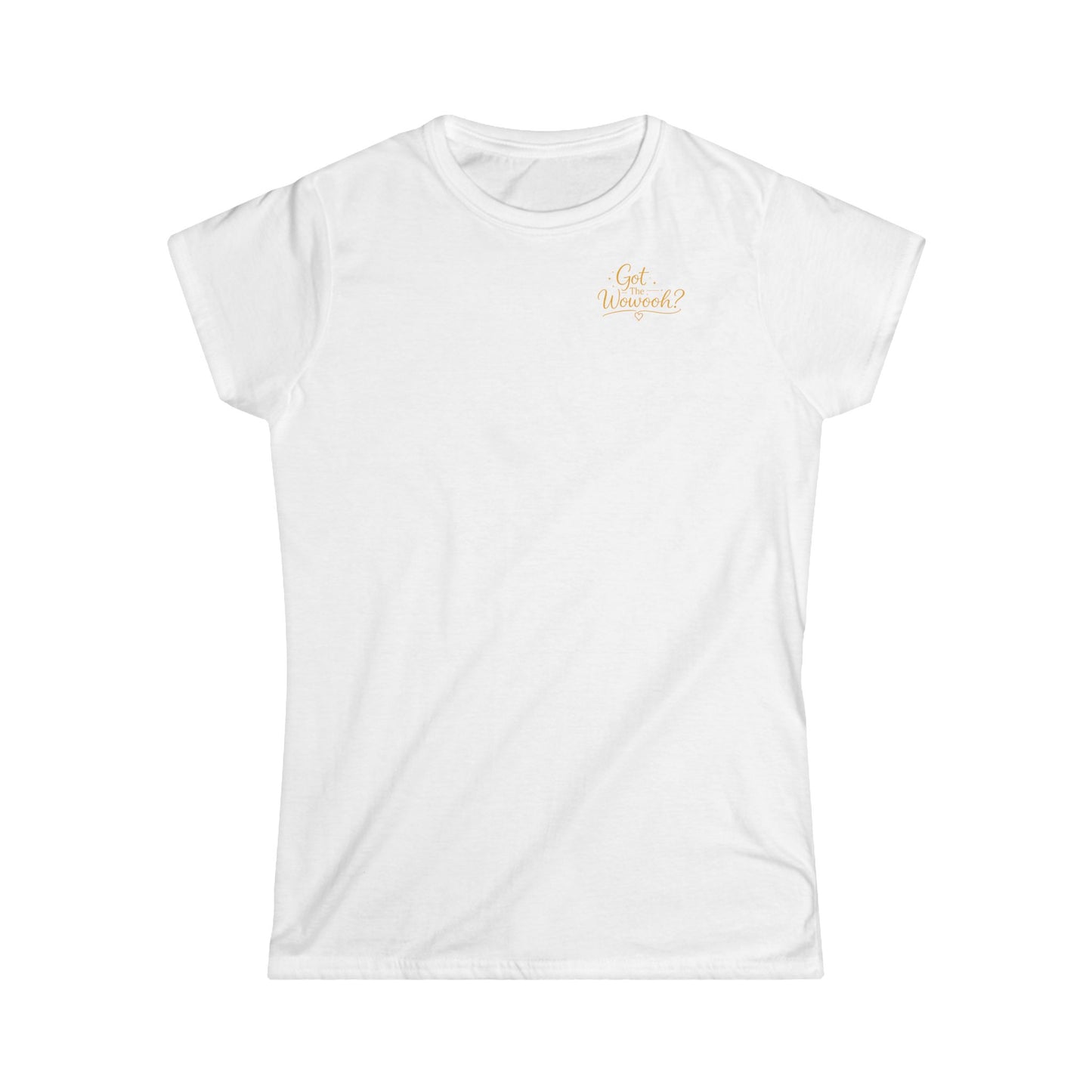 Weißes Hoofphysics Damen T-Shirt mit kleinem "Got the Wowooh?" Logo auf der Brust. 