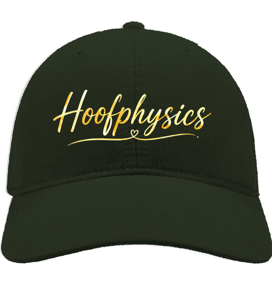 Hoofphysics Heritage Cord Cap in Oliv mit goldenem Schriftzug – Vorderansicht