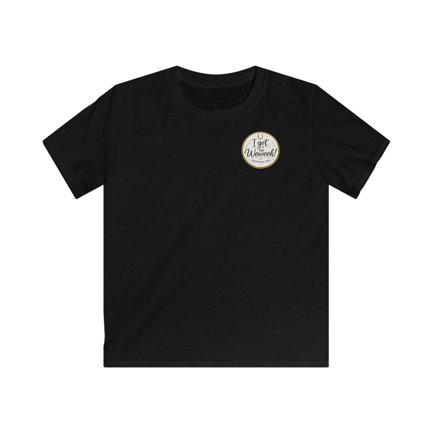 Schwarzes Hoofphysics Kids Kinder-T-Shirt mit kleinem "I got the Wowooh!" Logo auf der Brust.