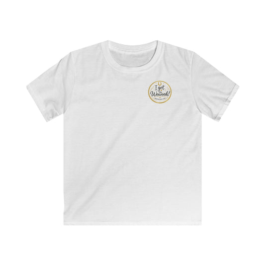 Weißes Hoofphysics Kids Kinder-T-Shirt mit kleinem "I got the Wowooh!" Logo auf der Brust.
