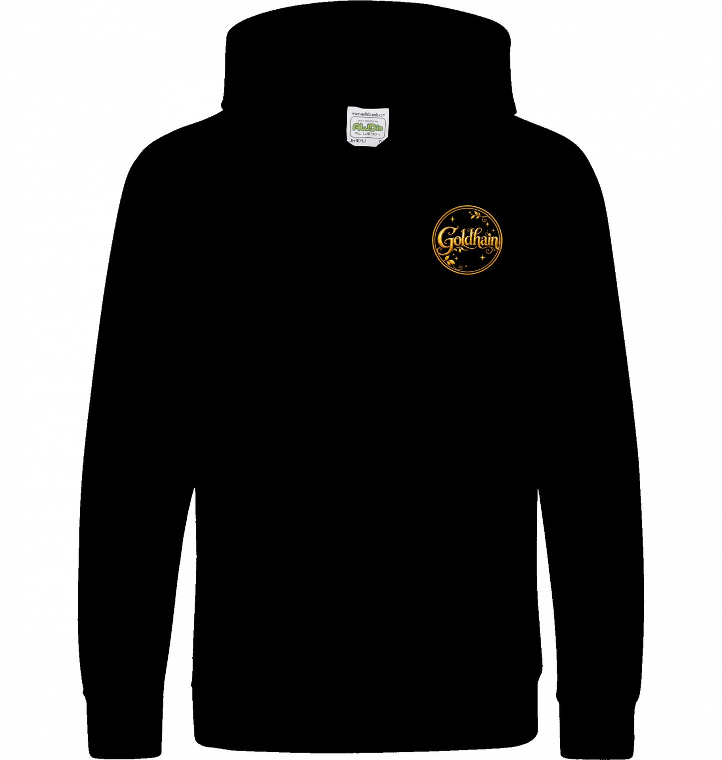 Kinder-Pferde-Hoodie von Hoofphysics mit kleinem goldfarbenem Hoofphysics-Detail auf der Vorderseite