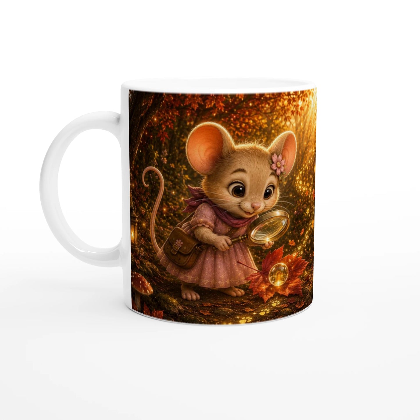 Goldhain Herbsttasse Collectors Edition mit Pippa im leuchtenden rotgoldenen Herbstwald, gezeigt vor weißem Hintergrund 